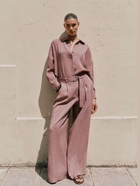 Zara Wide-Leg Flowy Pants in Dusty Rose